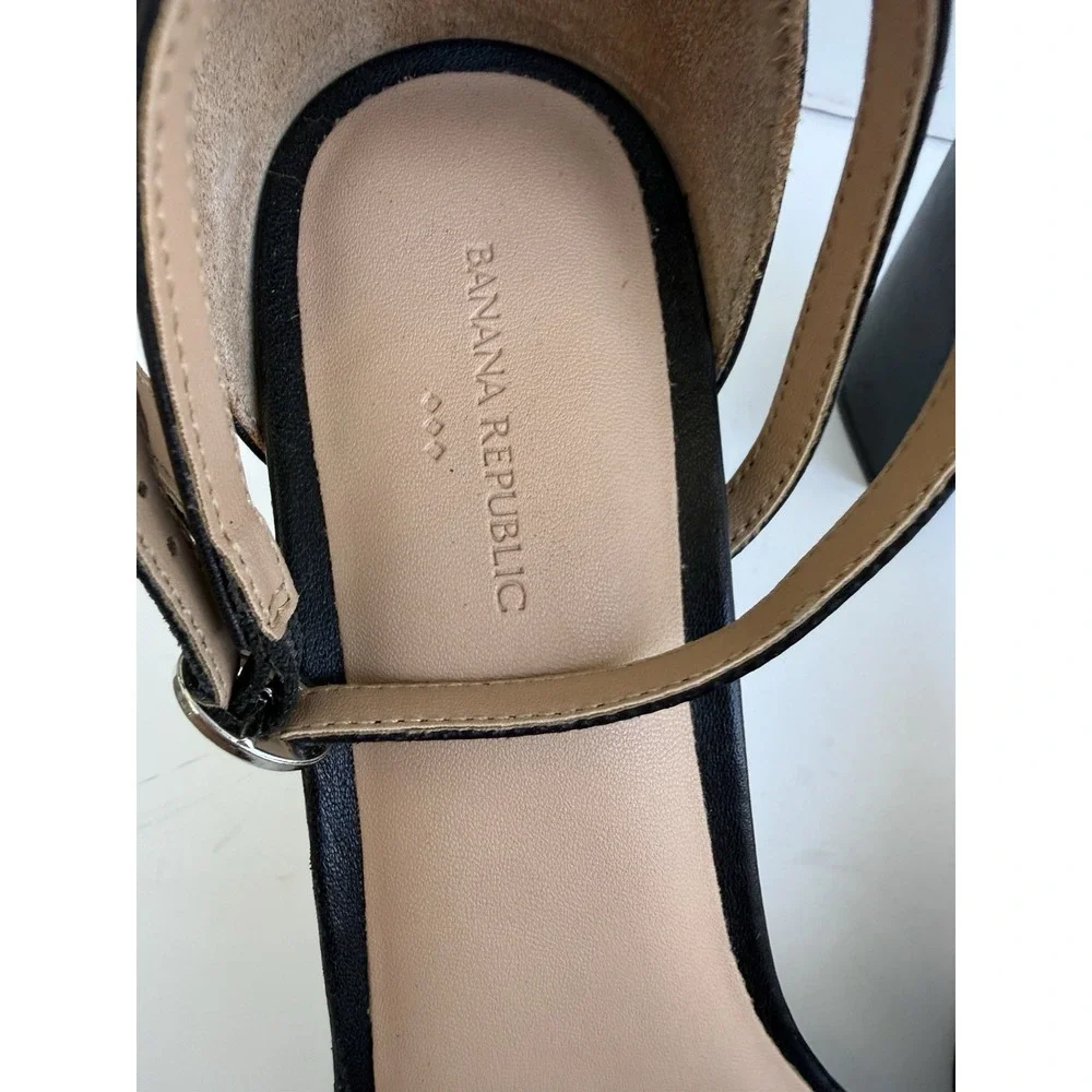 Banana Republic Black Platform Block Heel Ankle Strap Sandals Womens 10